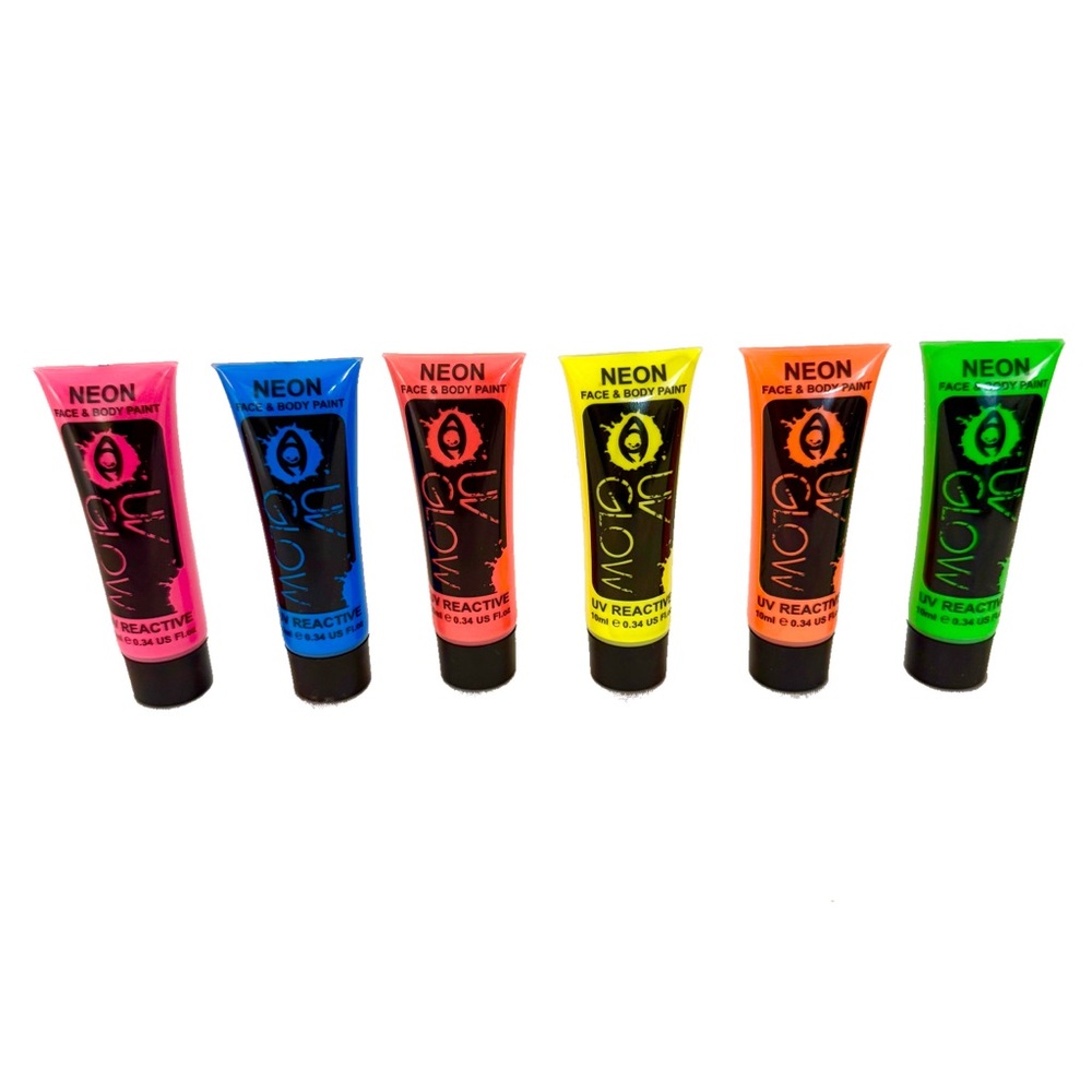 Neon Glow in Dark Blacklight Face and Body Paint Lot Of 6 - 0.34 Oz Each